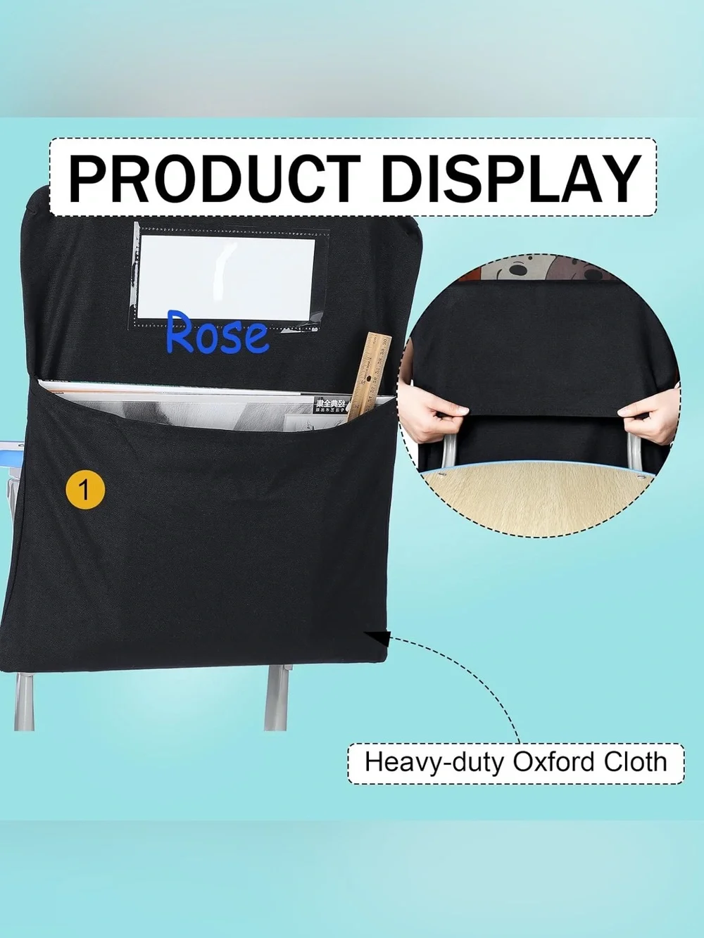 (New) Heavy Duty Canvas Black Chair Back Organizers w/ Label Pockets (Set of 12)